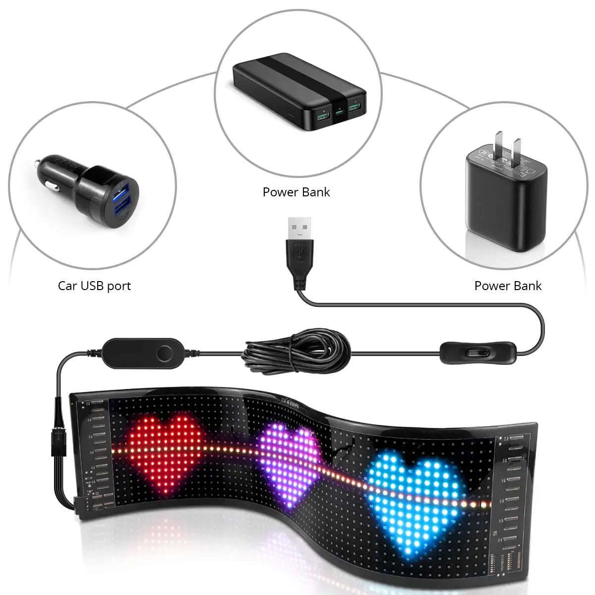 LED Scrolling Sign USB 5V Bluetooth App Control Customizable Car Display Anti Spier