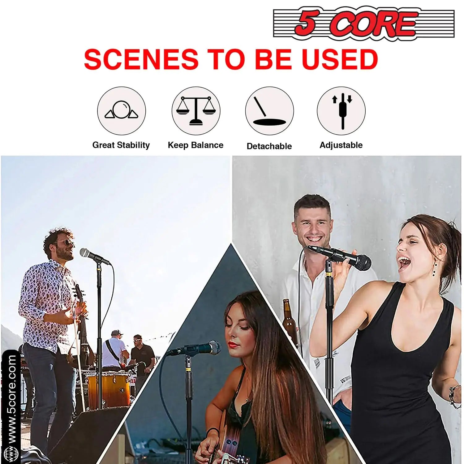 5 Core Mic Stand Round Base  Height Adjustable Universal Microphone Mount Stands Anti Spier