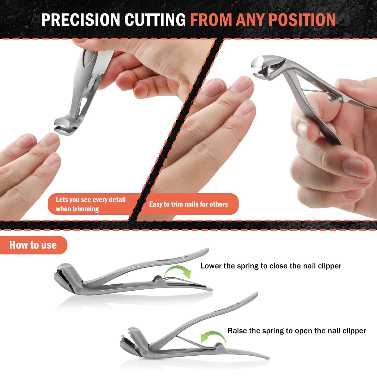 BEZOX Angled Head Nail Clippers for Seniors - Ergonomic Toenail Clipper for Thick Nails, Premium Steel Nail Cutter Trimmer with Catcher for Men and Women - Silver Small Sand Silver Anti Spier