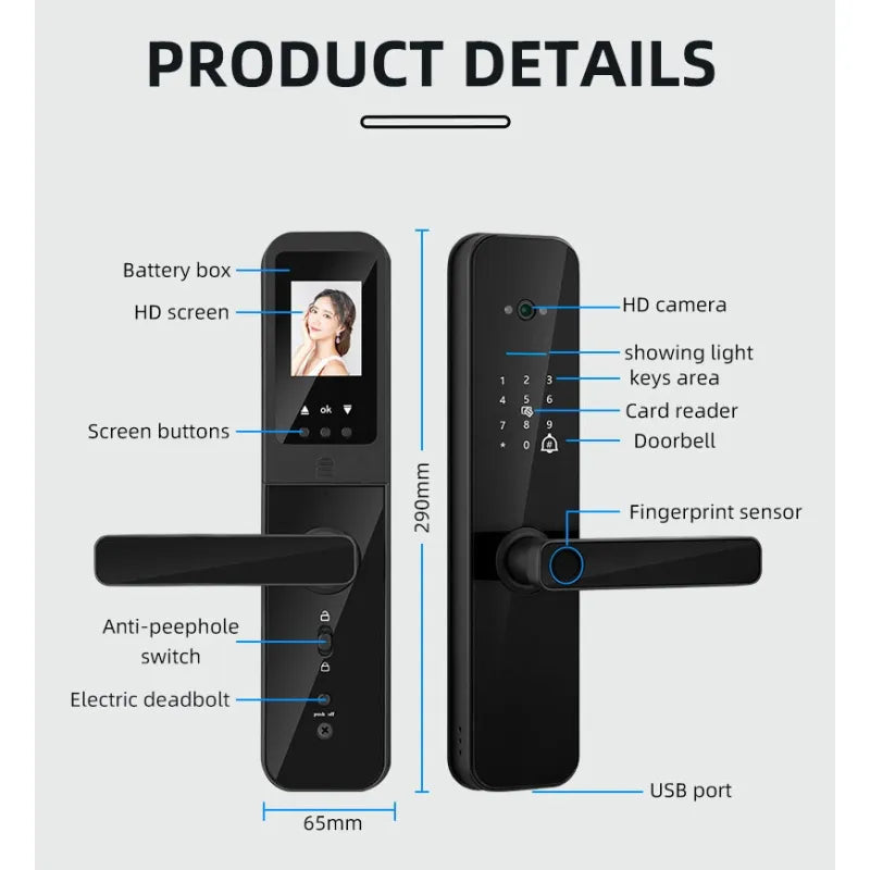 Cat Eye Camera Smart Fingerprint Password Timber Door Lock Anti Spier