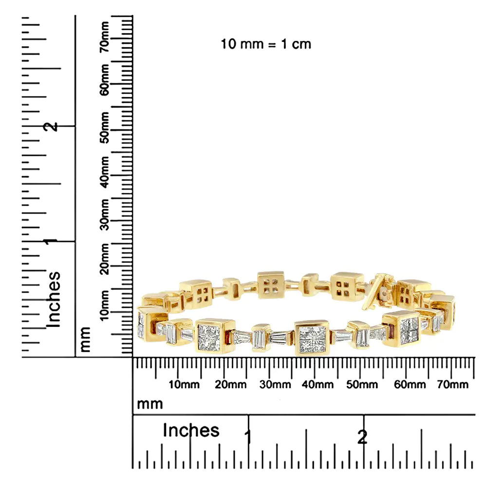 14K Yellow Gold 6 3/4 Cttw Princess and Baguette-Cut Diamond Tennis Bracelet (H-I Color, VS2-SI1 Clarity) - Size 7 - Anti Spier 