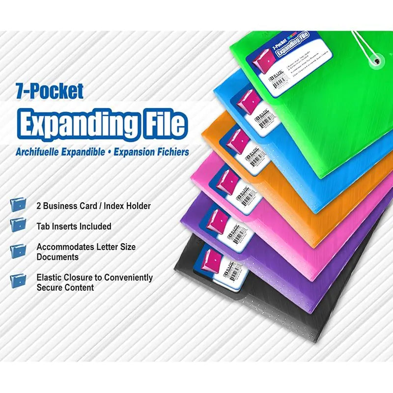Translucent 7-Pocket Letter Size Poly Expanding File - 1pc Random Color Anti Spier