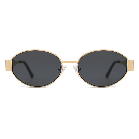 SOJOS Retro Oval Sunglasses for Women Men Trendy Sun Glasses Classic Shades UV400 Protection SJ1217 Gold/Grey Anti Spier