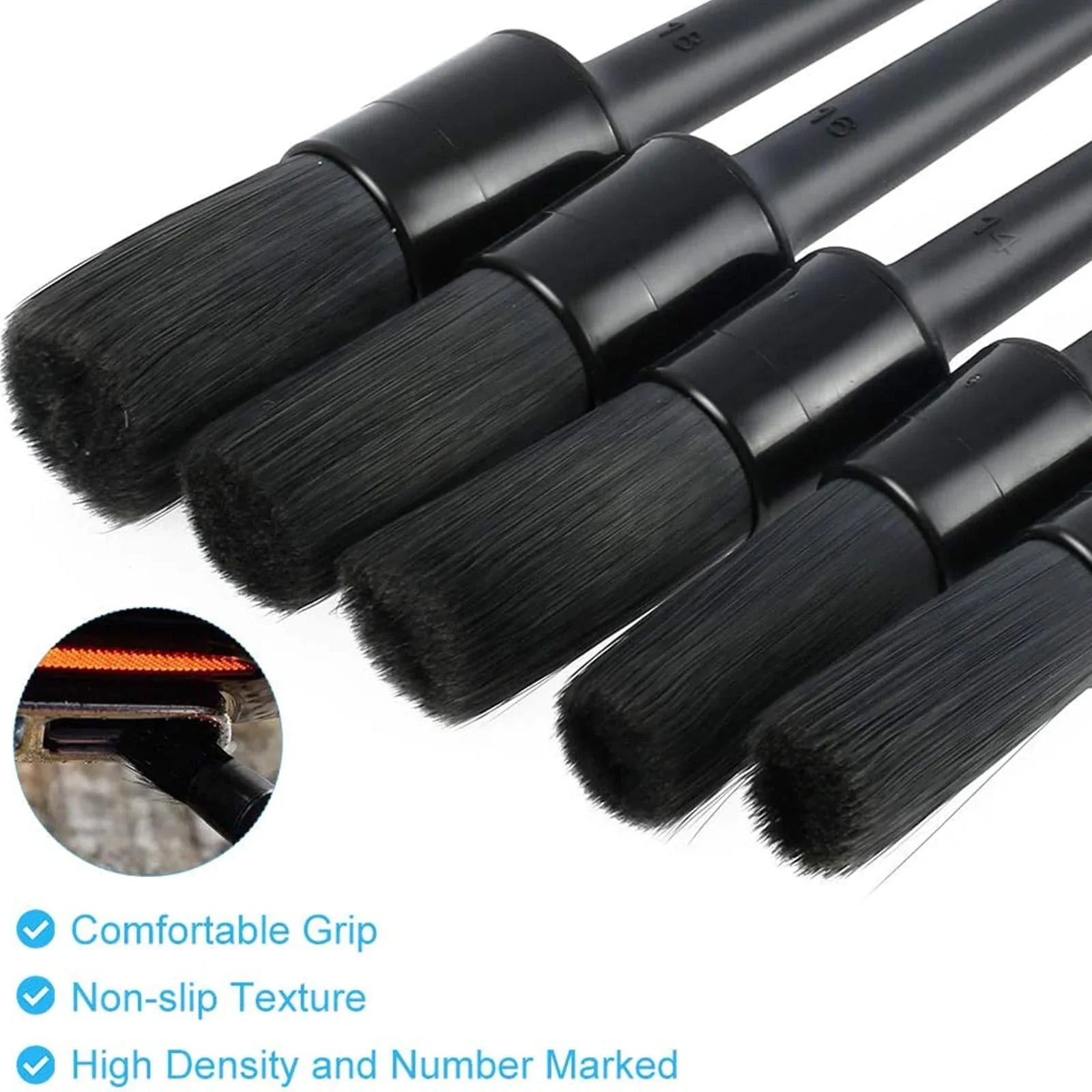 5PC Car Detailing Brush Kit Boar Hair Vehicle Auto Interior For Wheel Clean Sets Anti Spier