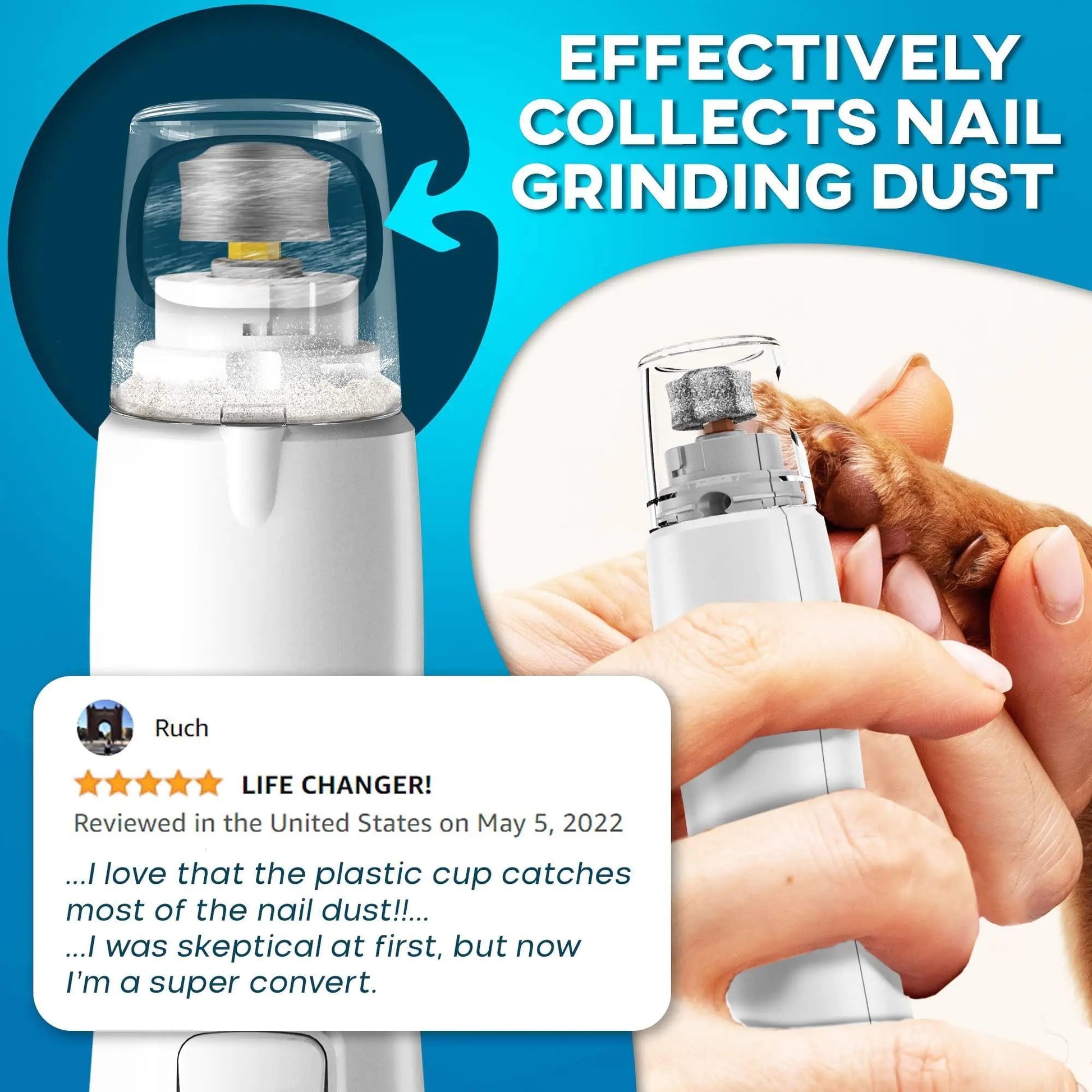 Dog Nail Grinder with LED Light Rechargeable for Large Medium & Small Dogs Anti Spier