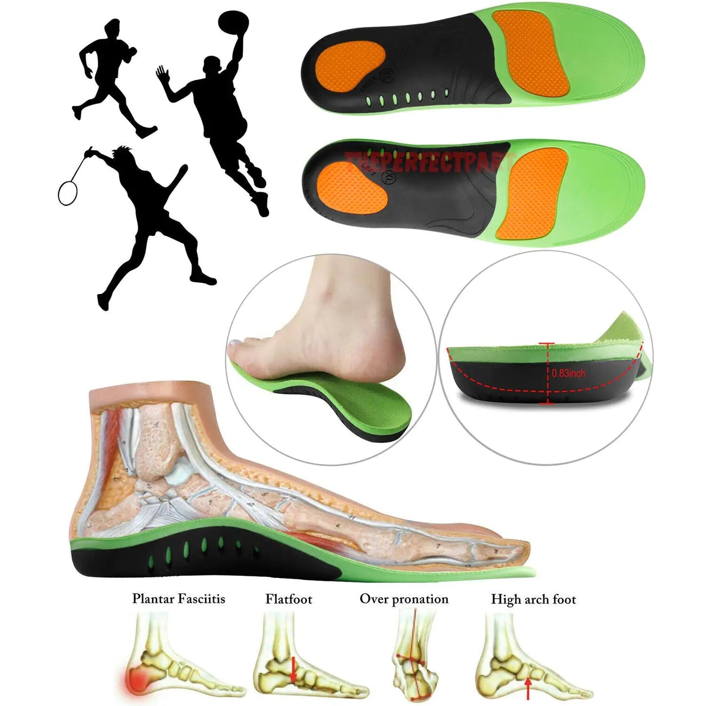 Orthotic Shoe Insoles Inserts Flat Feet High Arch Support For Plantar Fasciitis Anti Spier