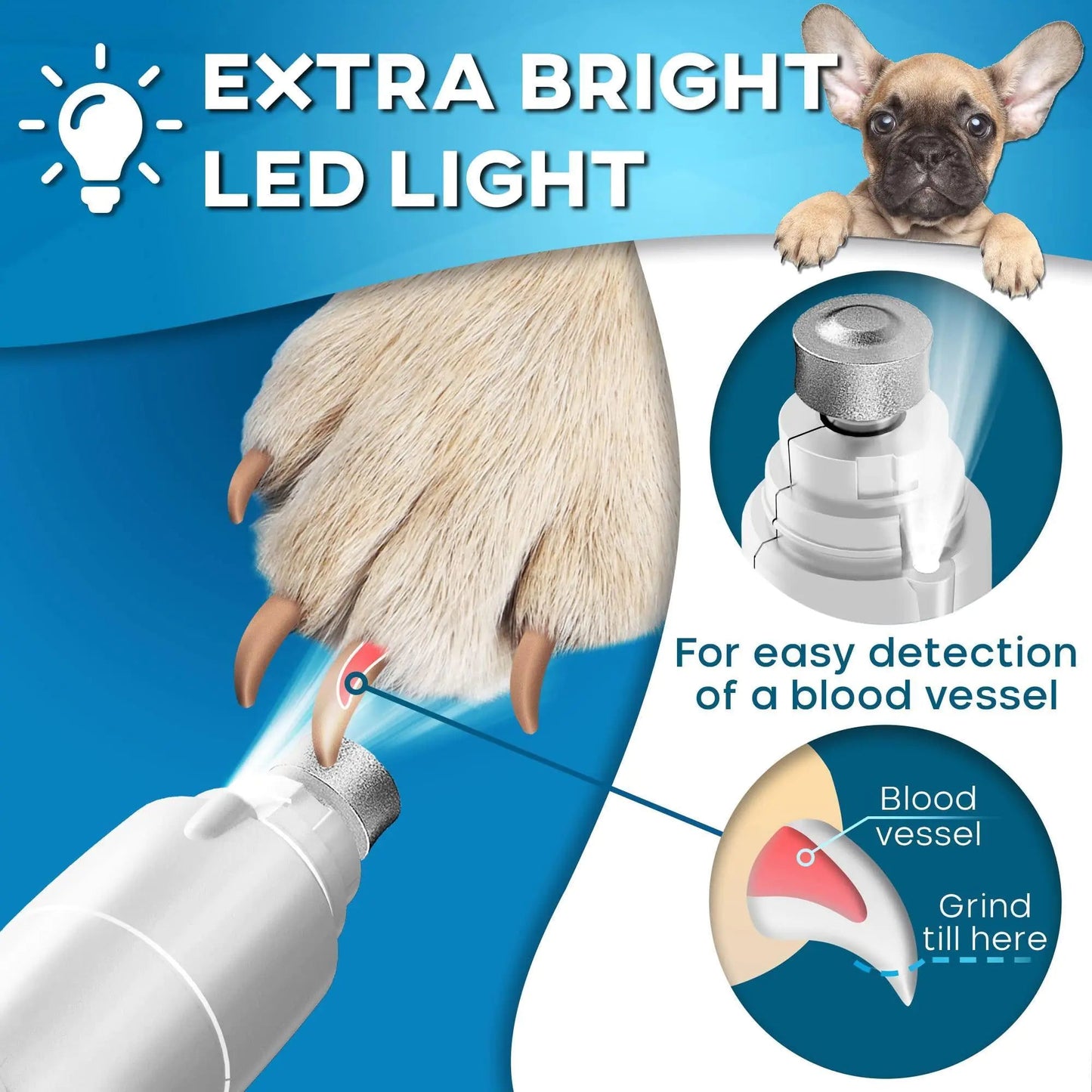 Dog Nail Grinder with LED Light Rechargeable for Large Medium & Small Dogs Anti Spier