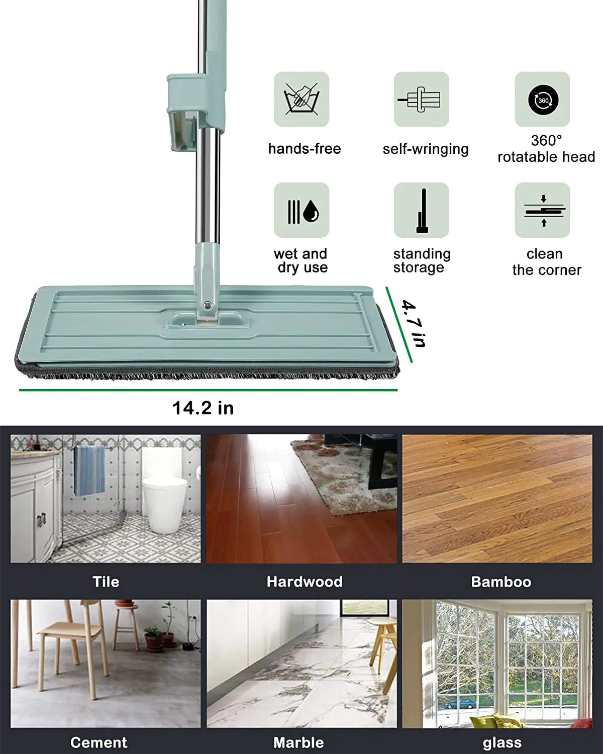 360 Hands-Free Microfiber Floor Mop Anti Spier