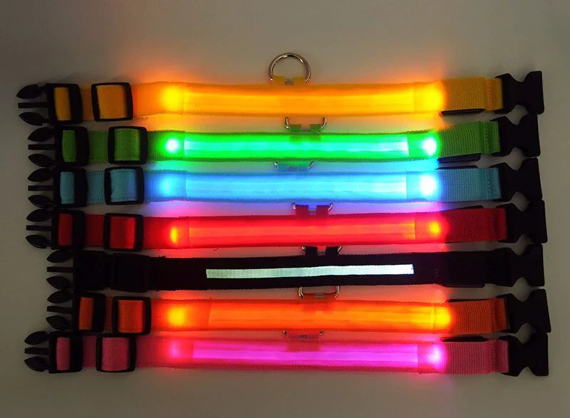 LED Adjustable Dog Collar Blinking Flashing Light Up Glow Pets Safety Waterproof Anti Spier