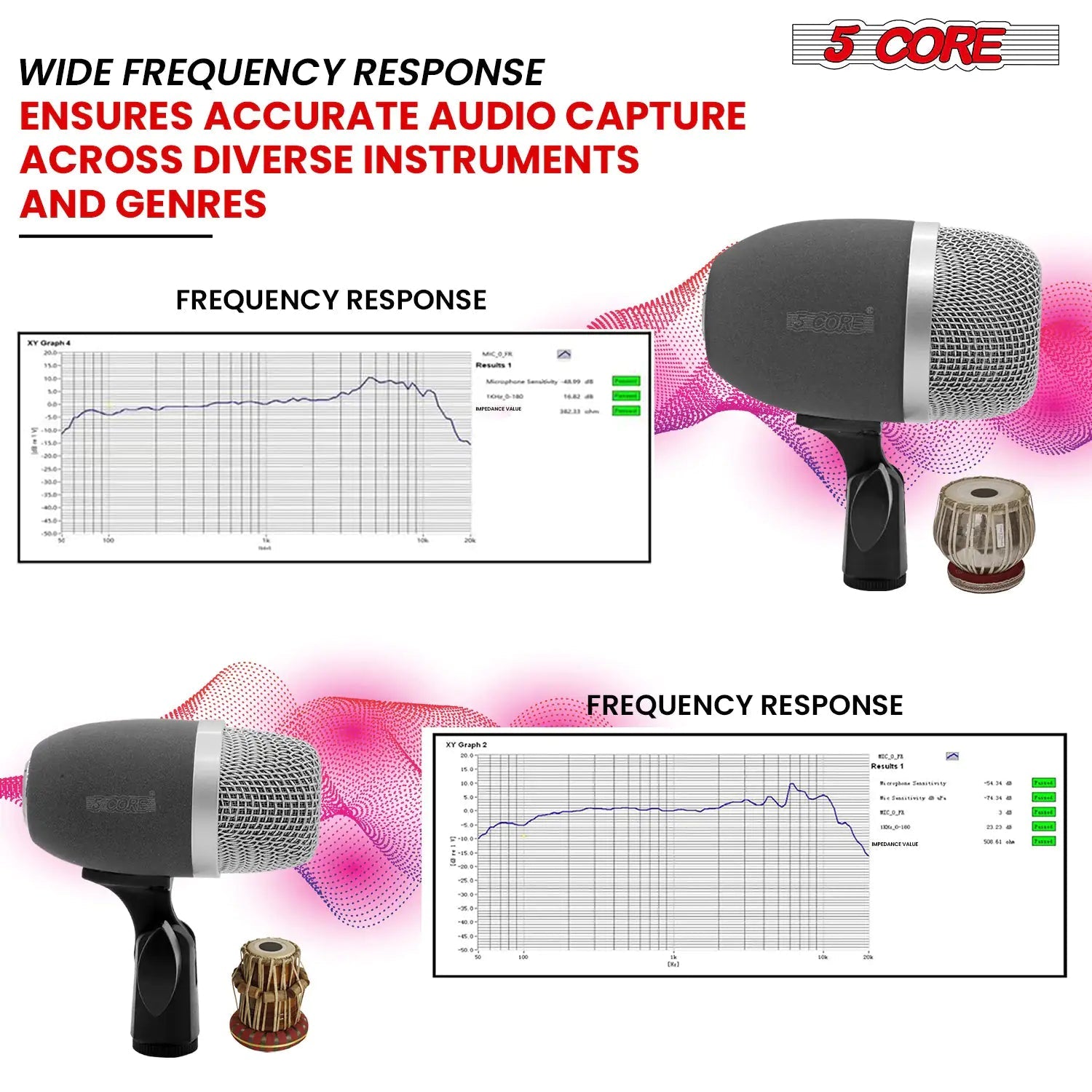 5Core Tabla Microphone Set Uni-Directional XLR Kick Snare Bayan Dayan Instrument Mic Anti Spier