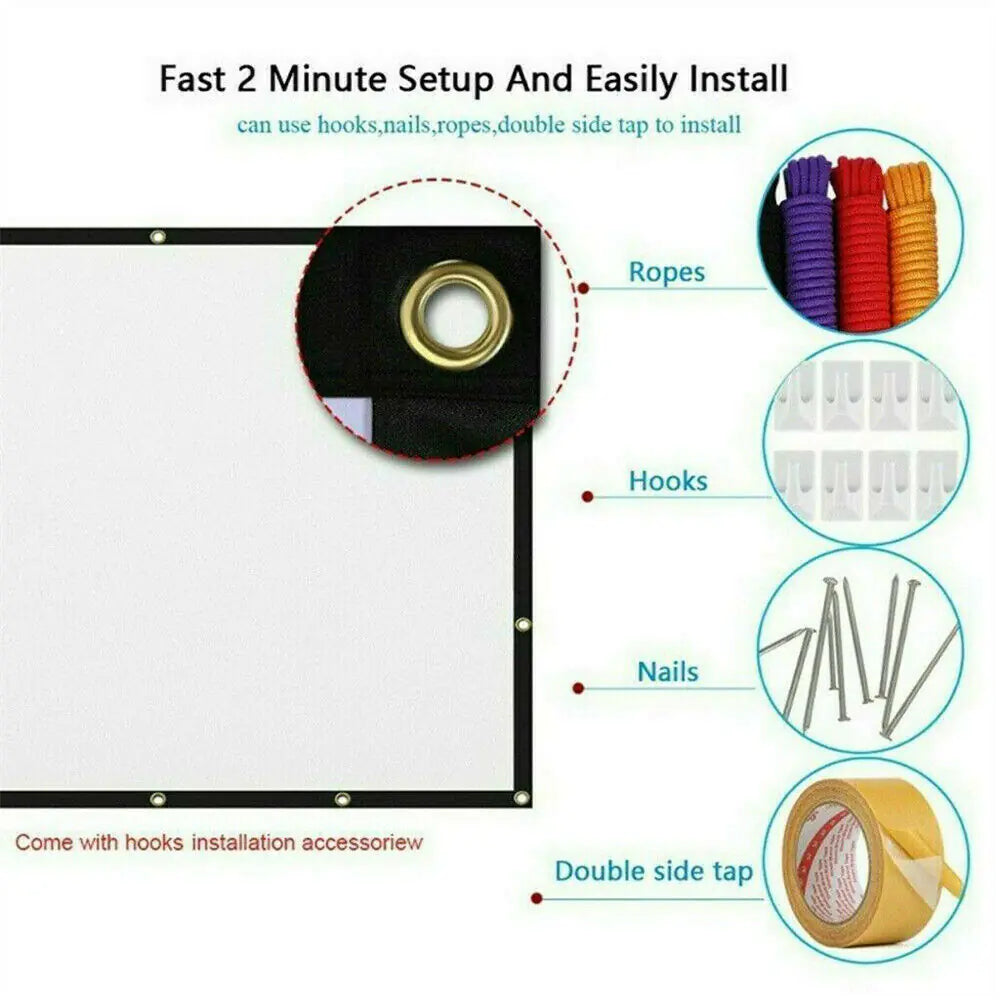 Portable Foldable Projector Screen 16:9 HD Outdoor Home Cinema Theater 3D Movie Anti Spier