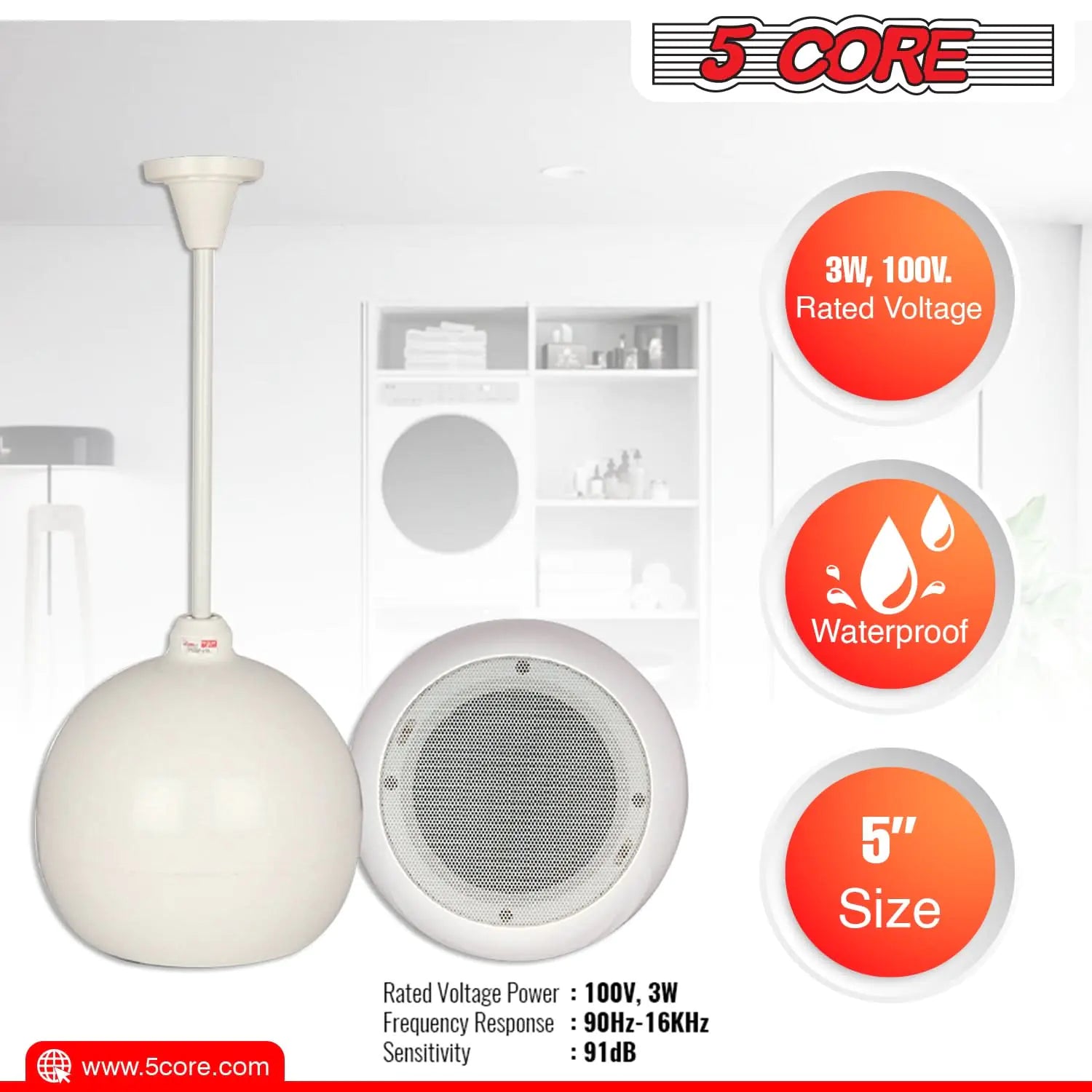 5Core Pendant Hanging Wall Speaker 15W Commercial Ceiling Mount speakers 8 Ohm Office Home Restaurant Anti Spier