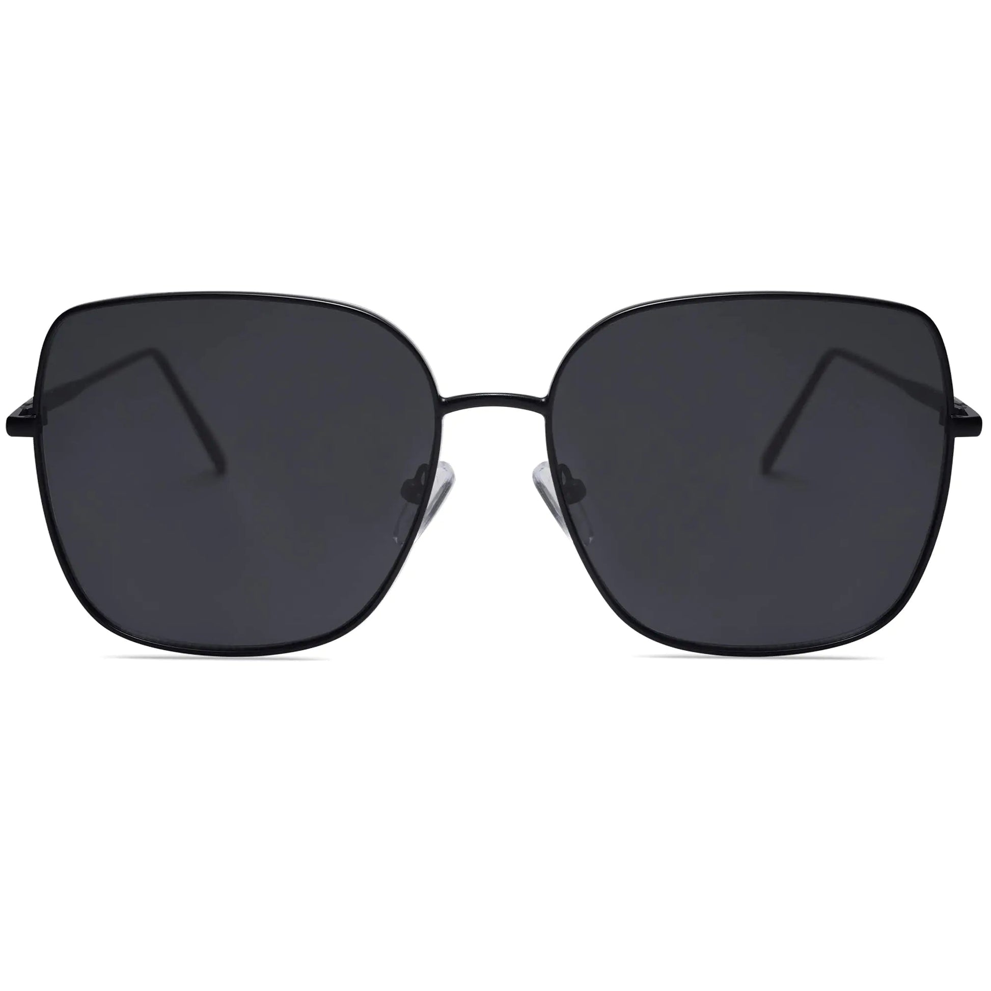 SOJOS Trendy Oversized Square Metal Frame Sunglasses for Women Men Flat Mirrored Lens UV Protection Sunglasses SJ1146 Black/Grey Anti Spier