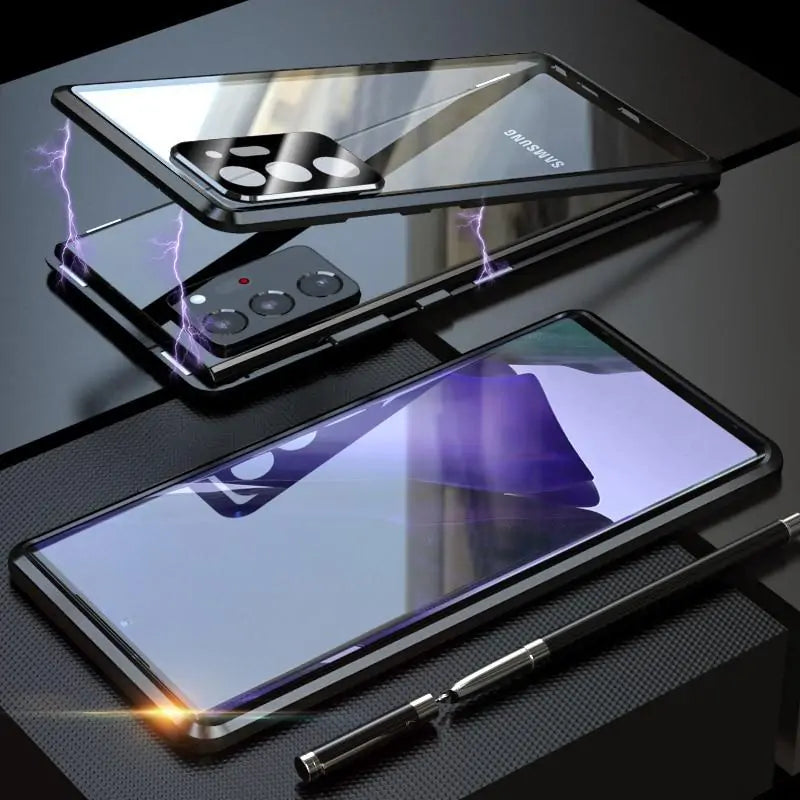 Samsung Galaxy Note 20 Tempered Glass Built-in Magnet Metal Bumper Case Anti Spier
