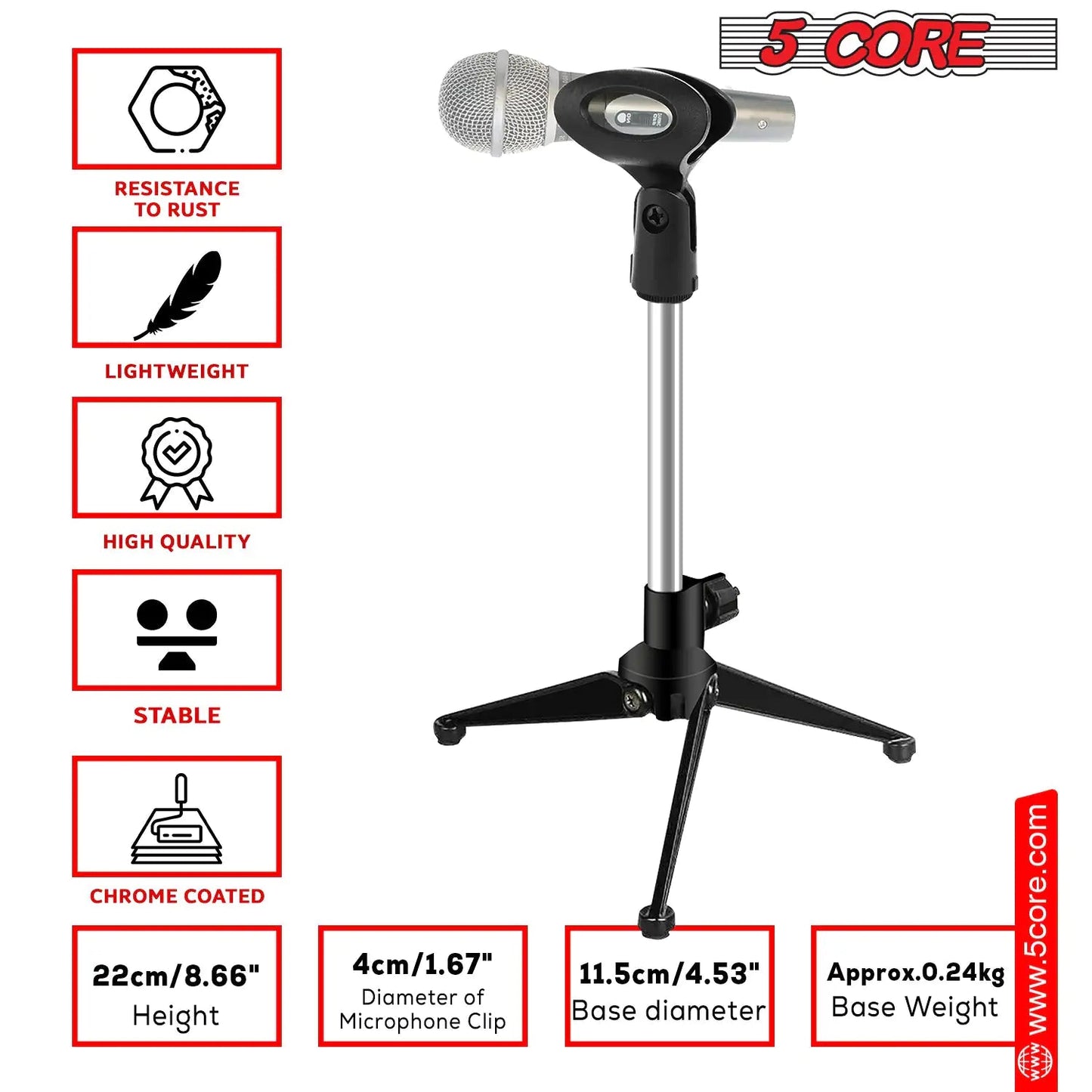 5Core Desktop Mic Stand Tripod Universal Desk Microphone Holder Table Top Stands Anti Spier