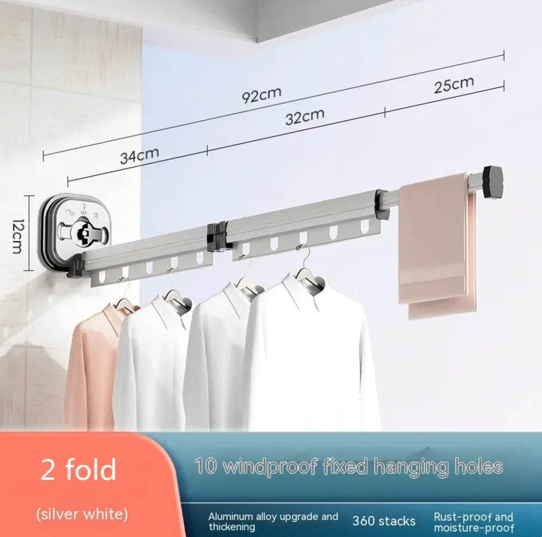 Retractable Aluminum Suction Cup Clothes Hanger Anti Spier