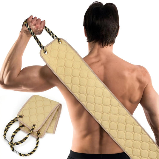 Exfoliating Back Scrubber with Handles, 39 Inch Double-Sided Back Exfoliator Body Scrub Towel, Exfoliating Washcloth Bath Tool for Use in Shower, Back Washer to Deep Clean Your Skin for Men & Women Beige (39*5.5 Inch) Anti Spier