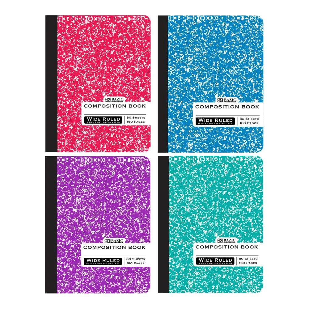 Composition Book Assorted Color Marble W/R 80 Ct. Anti Spier