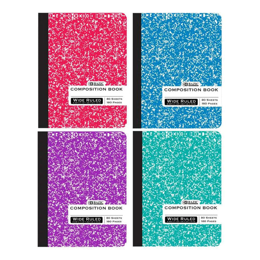 Composition Book Assorted Color Marble W/R 80 Ct. Anti Spier