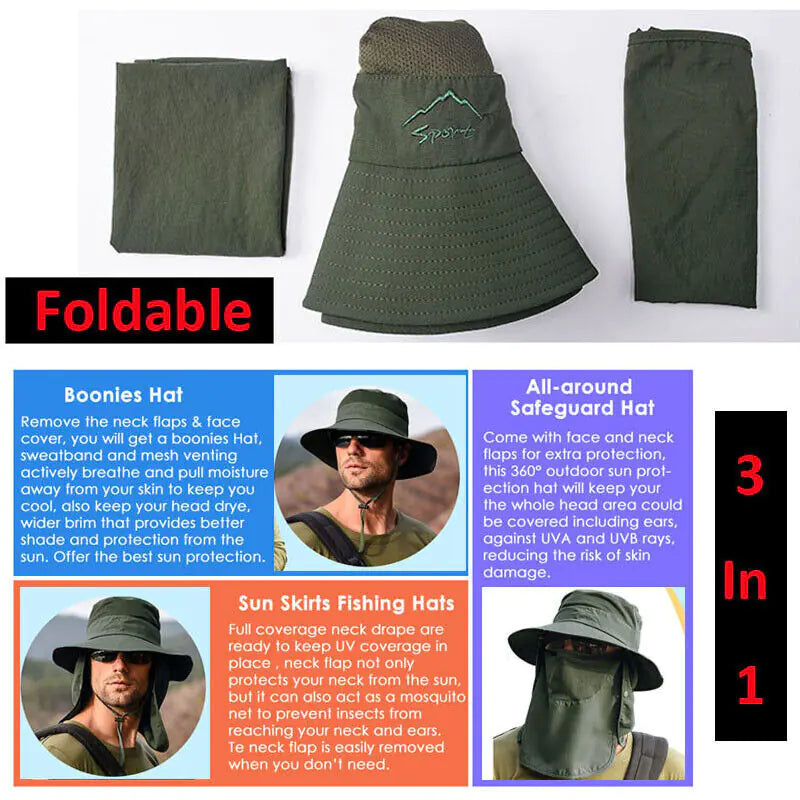 Wide Brim Sun Hat UV Protection Bucket Cap For Hiking Camping Fishing Safari Men - Anti Spier 