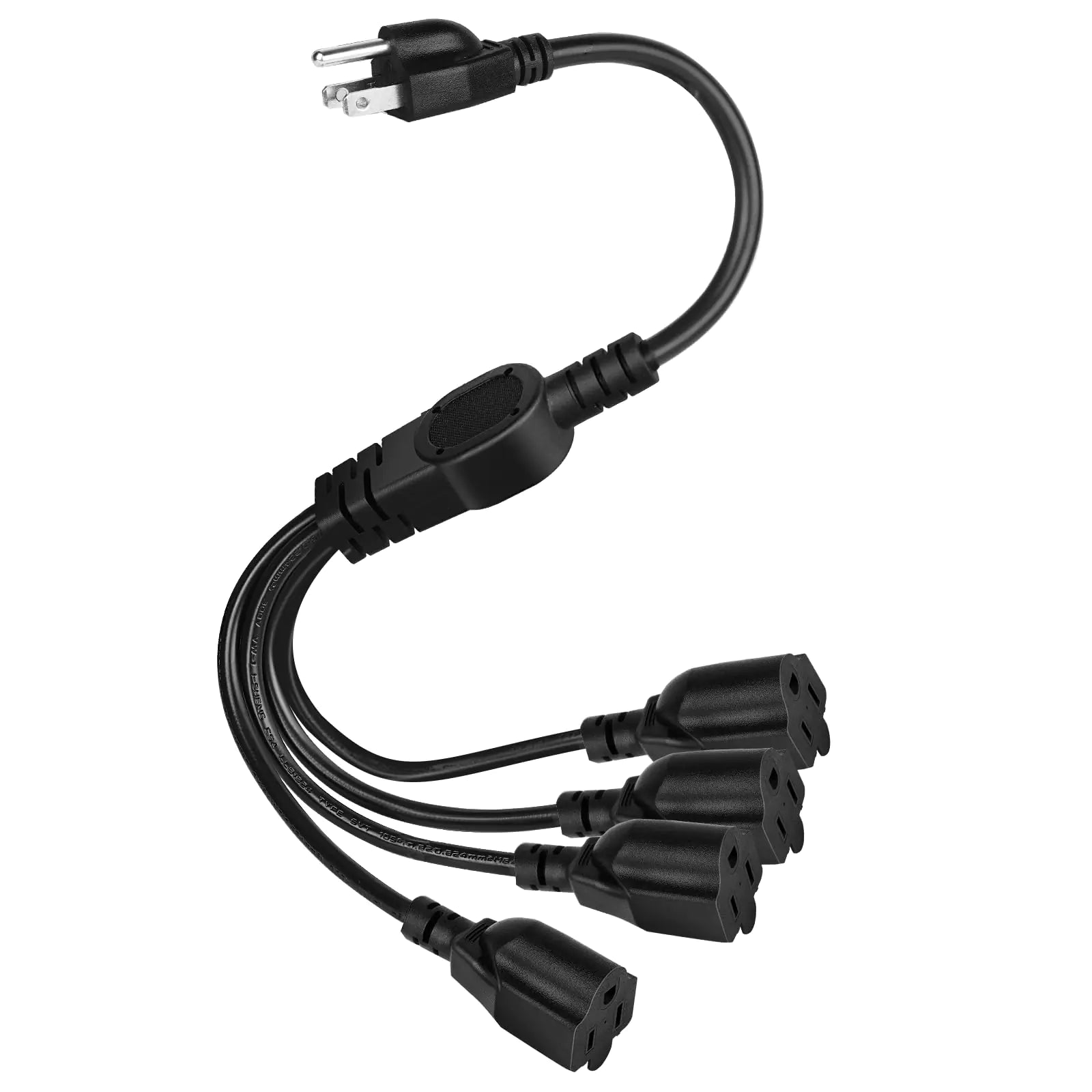 UXWEN 4 Way Extension Cord Splitter- 3 Prong 1 to 4 Power Cable 1.6FT 16AWG 10A/1250W NEMA 5-15P to 4X NEMA 5-15R Y Style 4-Outlet Power Cord Splitter Cord for Home Room Office Anti Spier