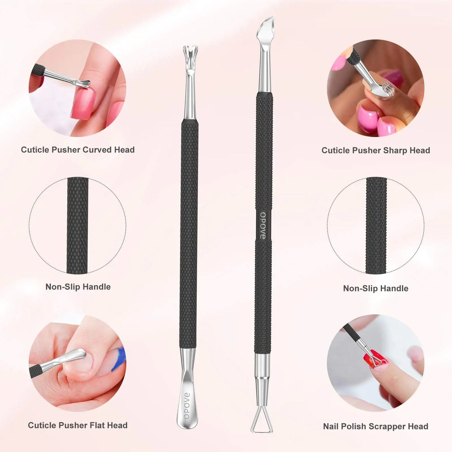 Cuticle Pusher Nail Polish Remover Stainless Steel Manicure Tool Set Gel Nail Polish Peeler Scraper Nail Cleaner Pedicure Kit for Fingernail and Toenail, opove P1, Matter Black… Buy X7 Get This 90% Off Anti Spier
