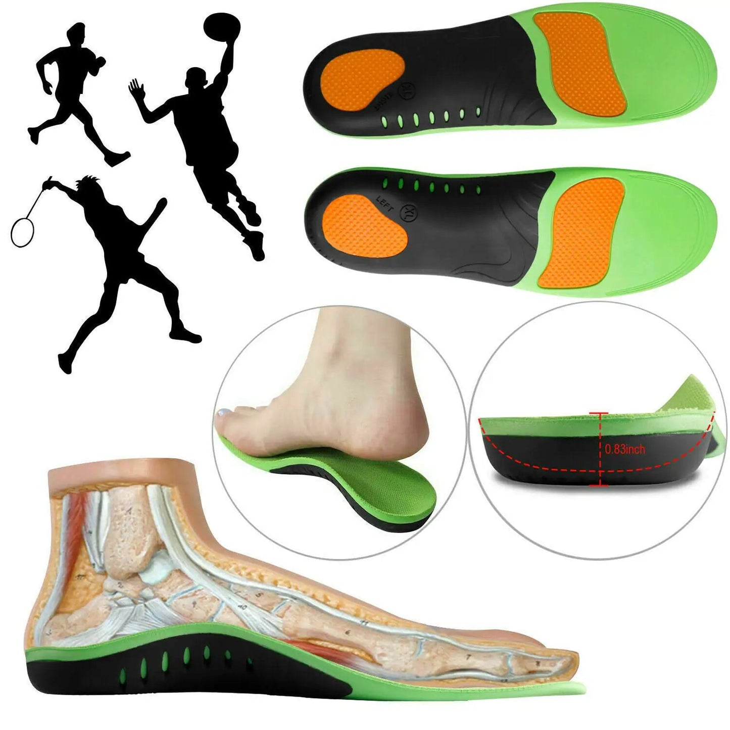 Orthotic Shoe Insoles Inserts Flat Feet High Arch Support For Plantar Fasciitis Anti Spier