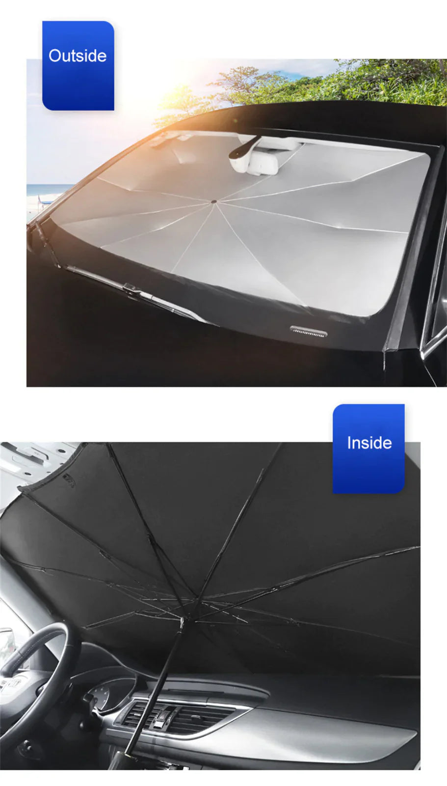 57" Car Windshield Sun Shade Foldable Umbrella Front Window Cover Visor Umbrella Anti Spier