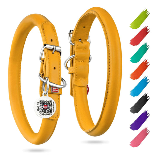 Ultra Soft Rolled Leather Dog Collar 2124 inch Neck Yellow Padded Dog Collars Anti Spier