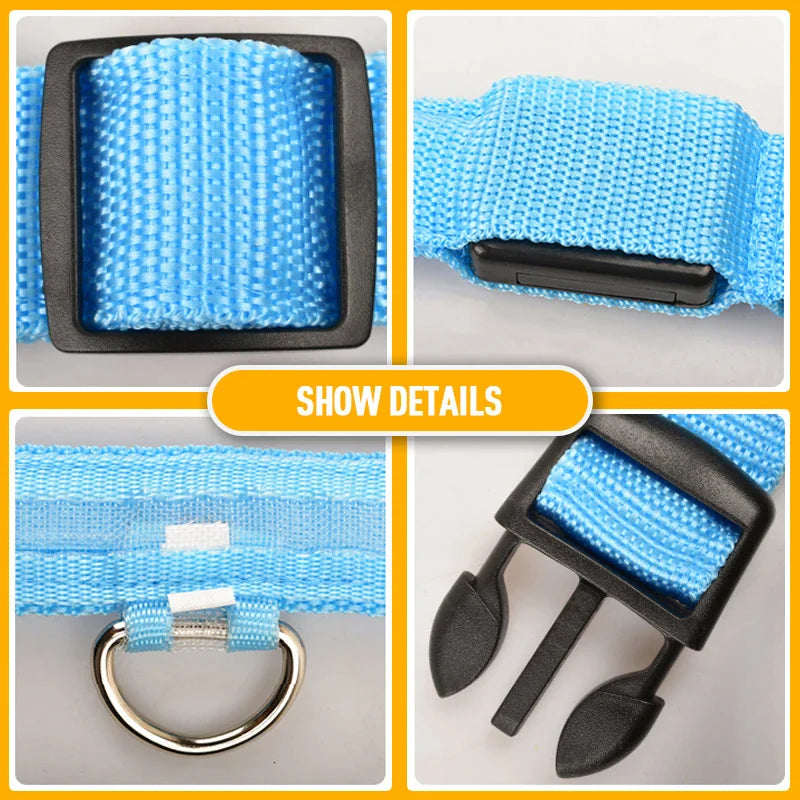 LED Adjustable Dog Collar Blinking Flashing Light Up Glow Pets Safety Waterproof Anti Spier