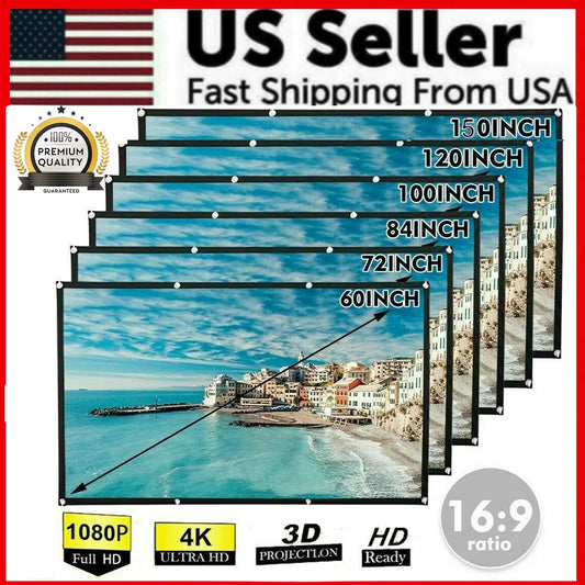 Portable Foldable Projector Screen 16:9 HD Outdoor Home Cinema Theater 3D Movie Anti Spier