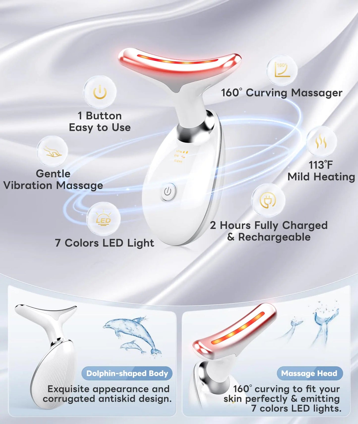 7 Color Light Based Multifunctional Facial Massager, Face Massager Tool for Skin Care at Home, Glossy White Anti Spier