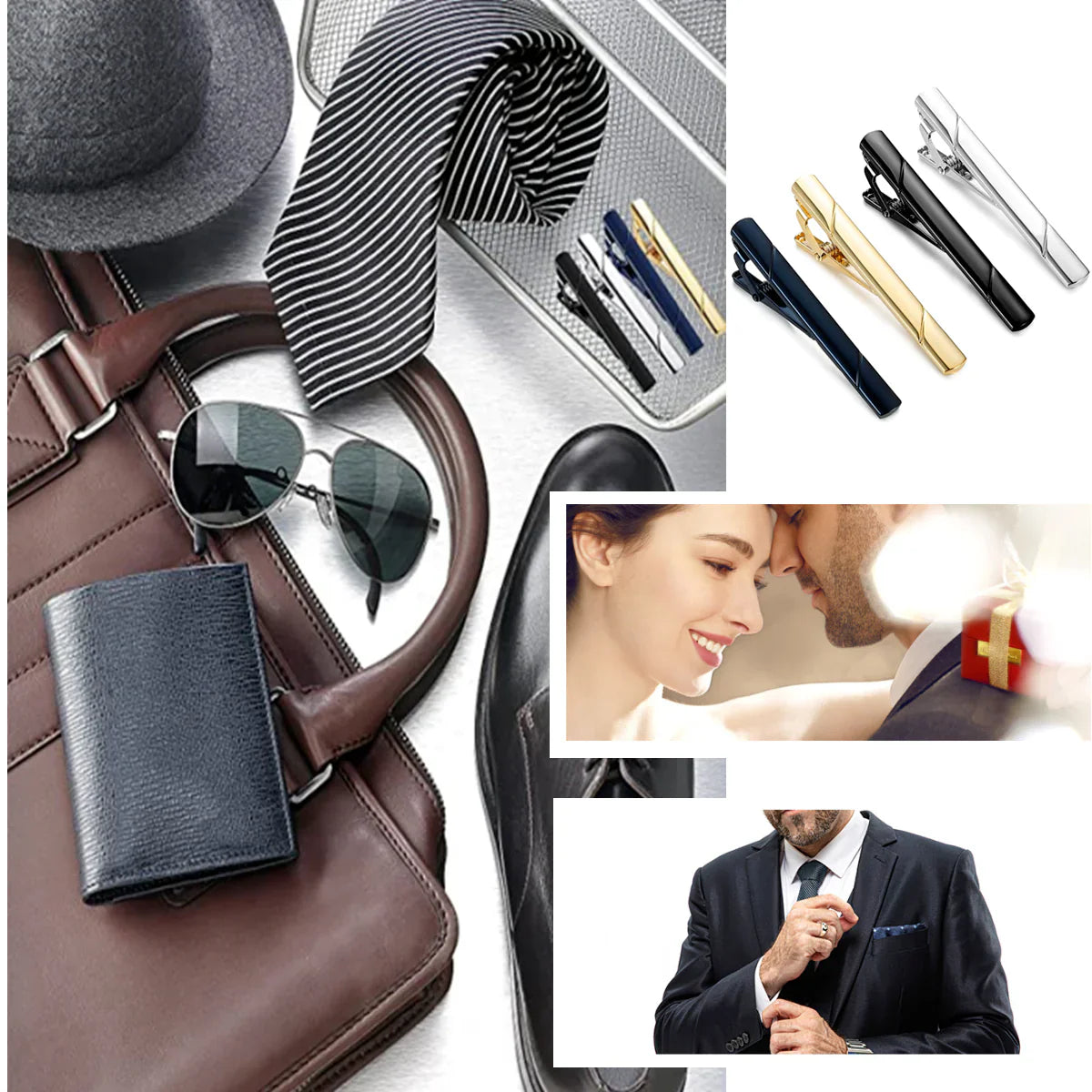 4PCS Mens Stainless Steel Tie Clip Necktie Bar Clasp Clamp Pin Gold Black Silver Anti Spier
