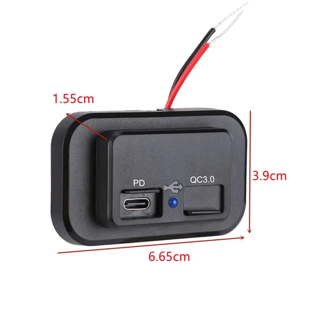 12-24V 4.8A Dual USB PD QC3.0 Car Boat RV Fast Charger Socket LED Power Outlet Anti Spier