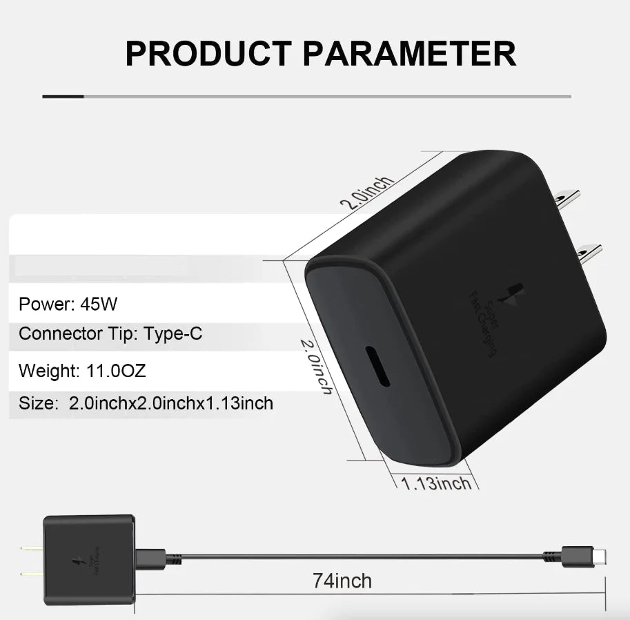45W USB-C Super Fast Wall Charger + 6FT Cable For Samsung Galaxy S20 S21 S22 S23 Anti Spier