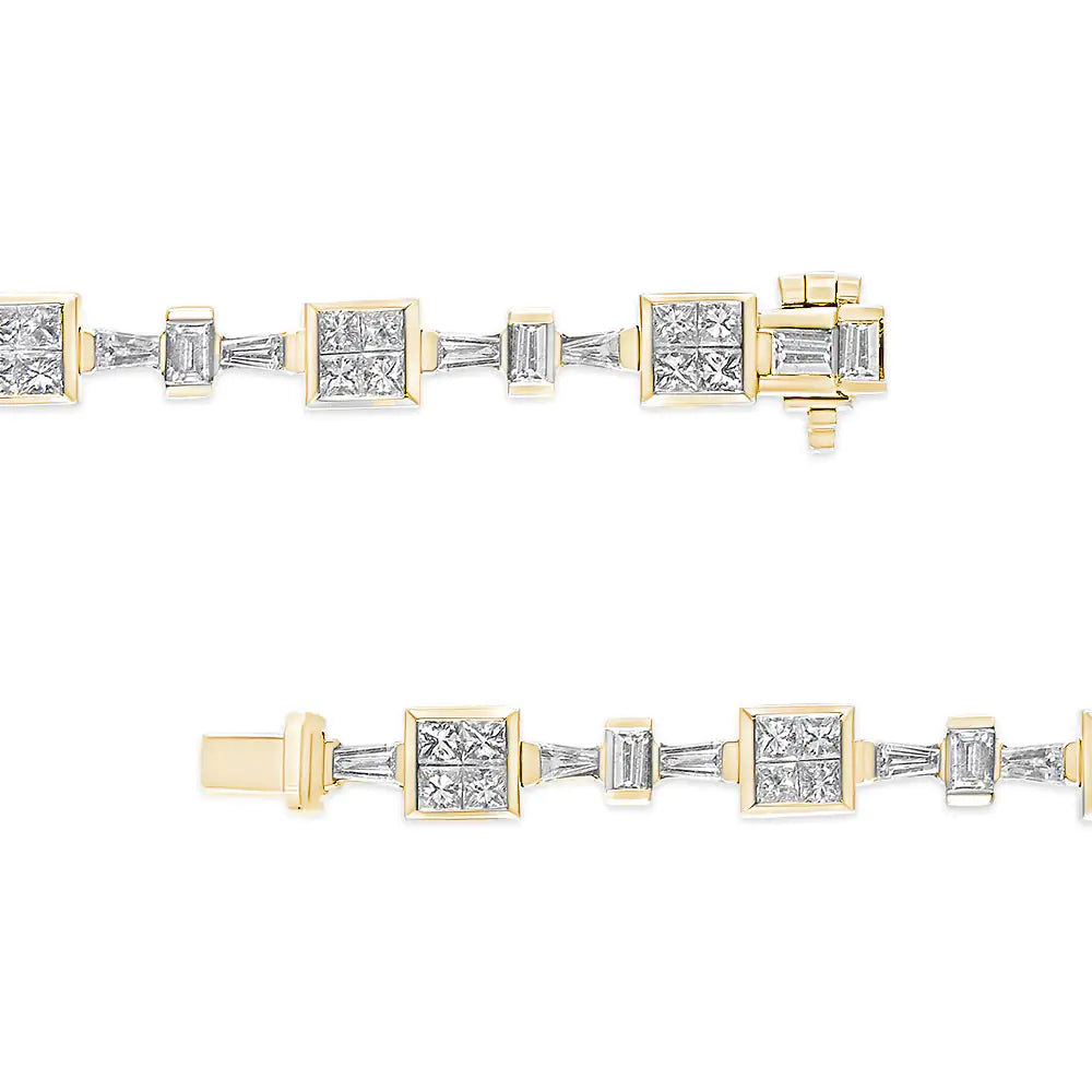 14K Yellow Gold 6 3/4 Cttw Princess and Baguette-Cut Diamond Tennis Bracelet (H-I Color, VS2-SI1 Clarity) - Size 7 - Anti Spier 