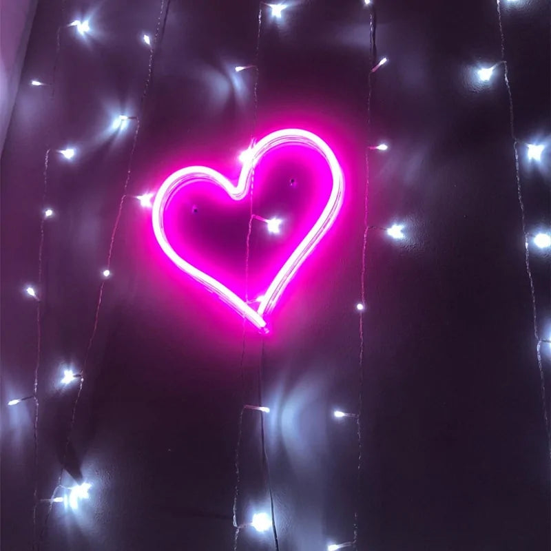 Big Heart Shape Neon Sign Wall Hanging Light - 38cm, USB Powered Anti Spier
