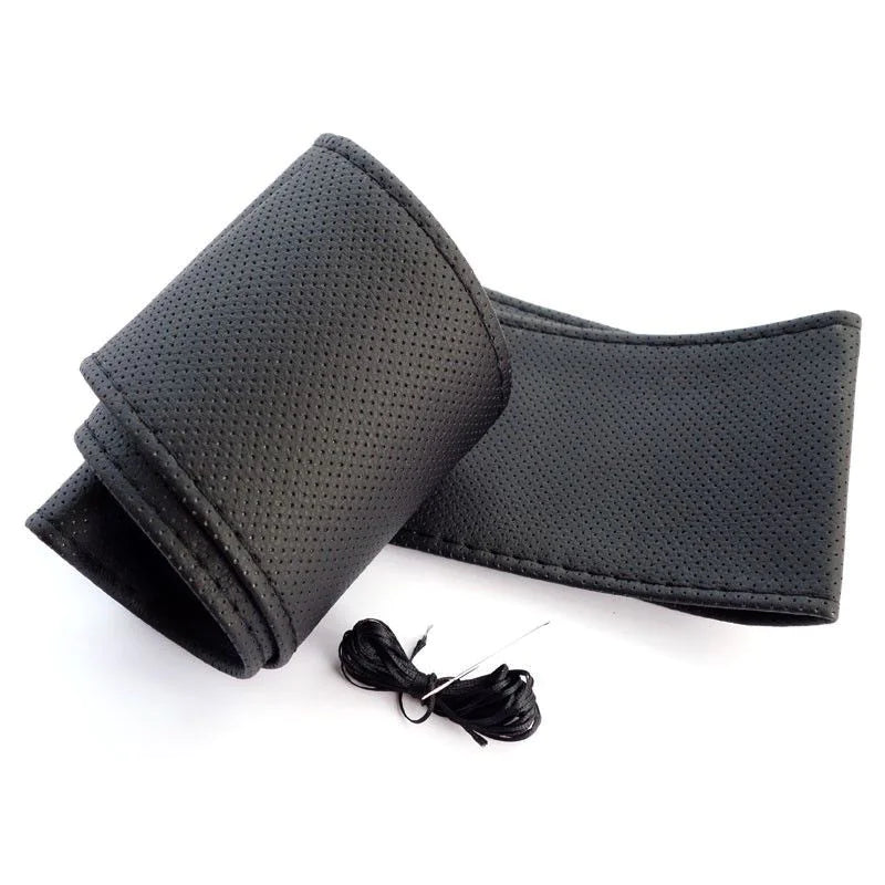 Genuine Leather DIY Car Steering Wheel Cover Anti-slip For 15"/38 cm Black US Anti Spier