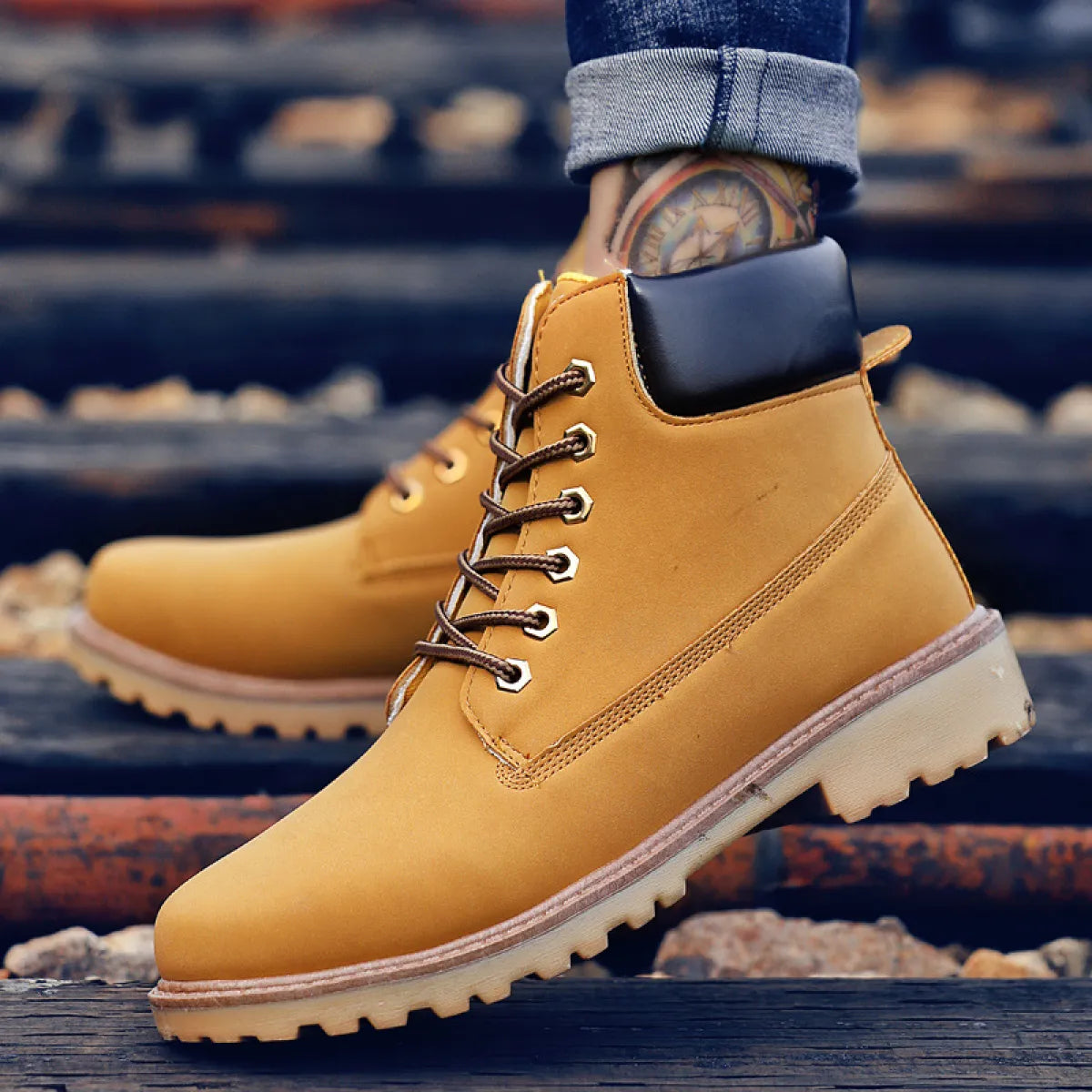 Men's PU Leather High-Top Snow Boots Anti Spier
