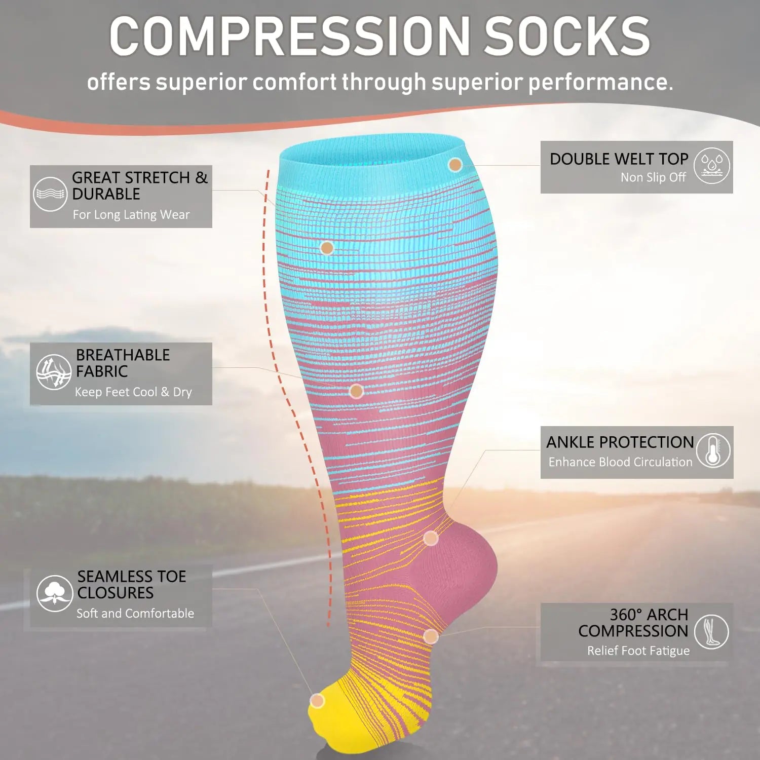 Diu Life 3 Pairs Plus Size Compression Socks for Women and Men Wide Calf Extra Knee High Support for Circulation 02 Gray/Pink/Blue 4X-Large Anti Spier