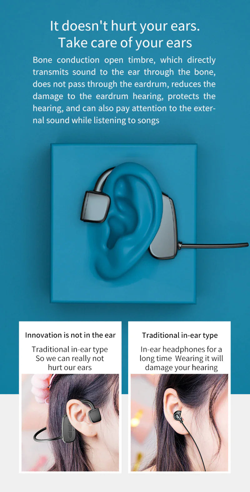 Bone Conduction Headphones Bluetooth 5.1 Wireless Headset Earbuds Outdoor Sport Anti Spier
