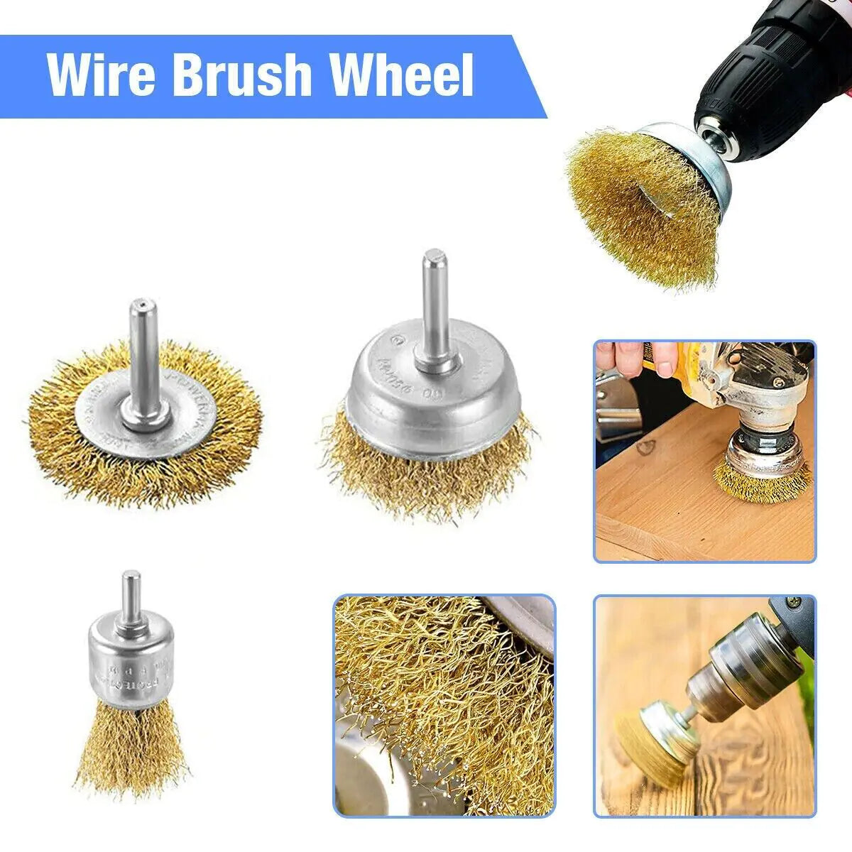 2-Pack 3 Pcs Wire Brush Wheel Set Cup Drill Bit Rust Paint Attachment 1/4" USA Anti Spier