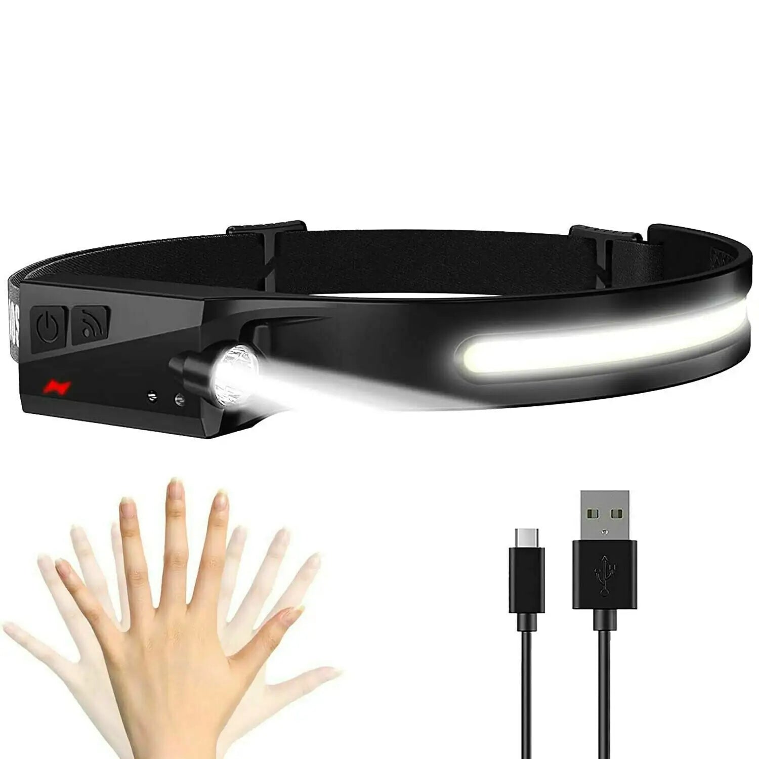 COB LED Headlamp USB Rechargeable Headlight Torch Work Light Bar Head Band Lamp Anti Spier