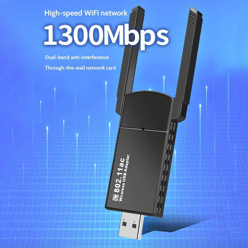 USB 3.0 Wireless WIFI Adapter 1300Mbps Long Range Dongle Dual Band 5Ghz Network Anti Spier