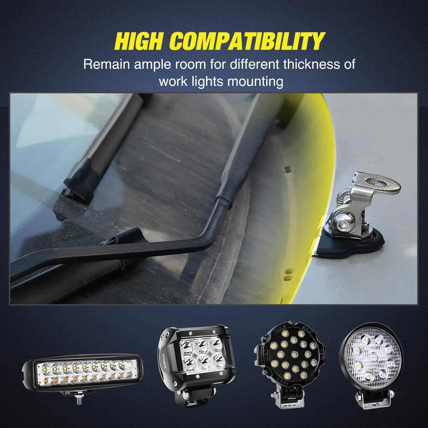 2PCS Pillar Hood Led Work Light Bar Mount Bracket Clamp Holder Offroad Universal Anti Spier
