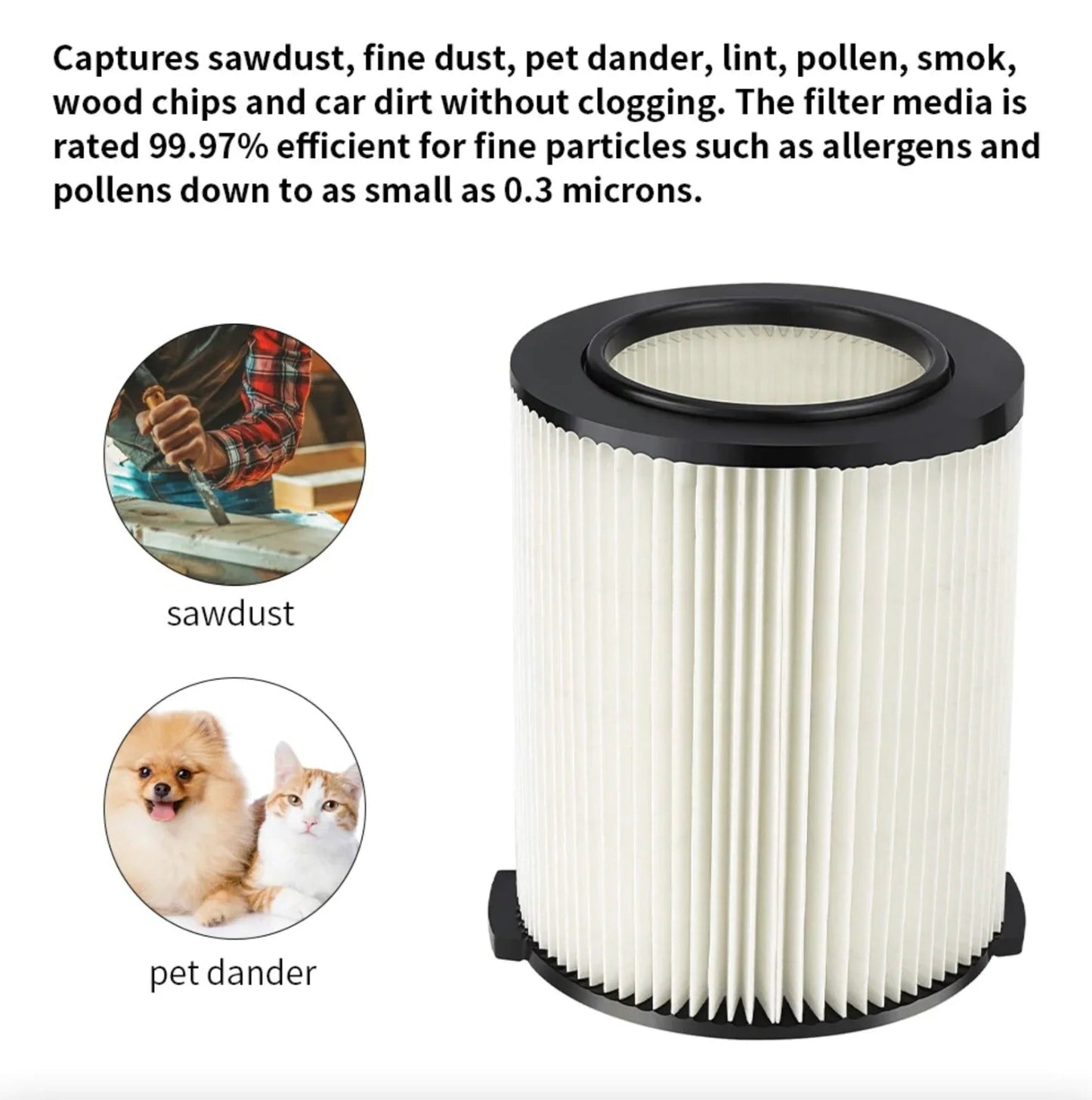 VF4000 Replacement RIDGID Wet/Dry Washable Vacuum Garage Shop Vac Pleated Filter Anti Spier