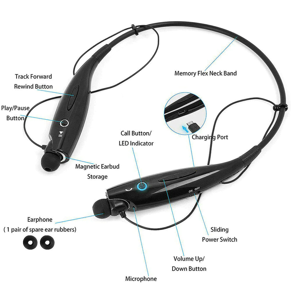 Bluetooth Neckband Wireless Headphones Mic Headset Stereo Earbuds Earphone Anti Spier