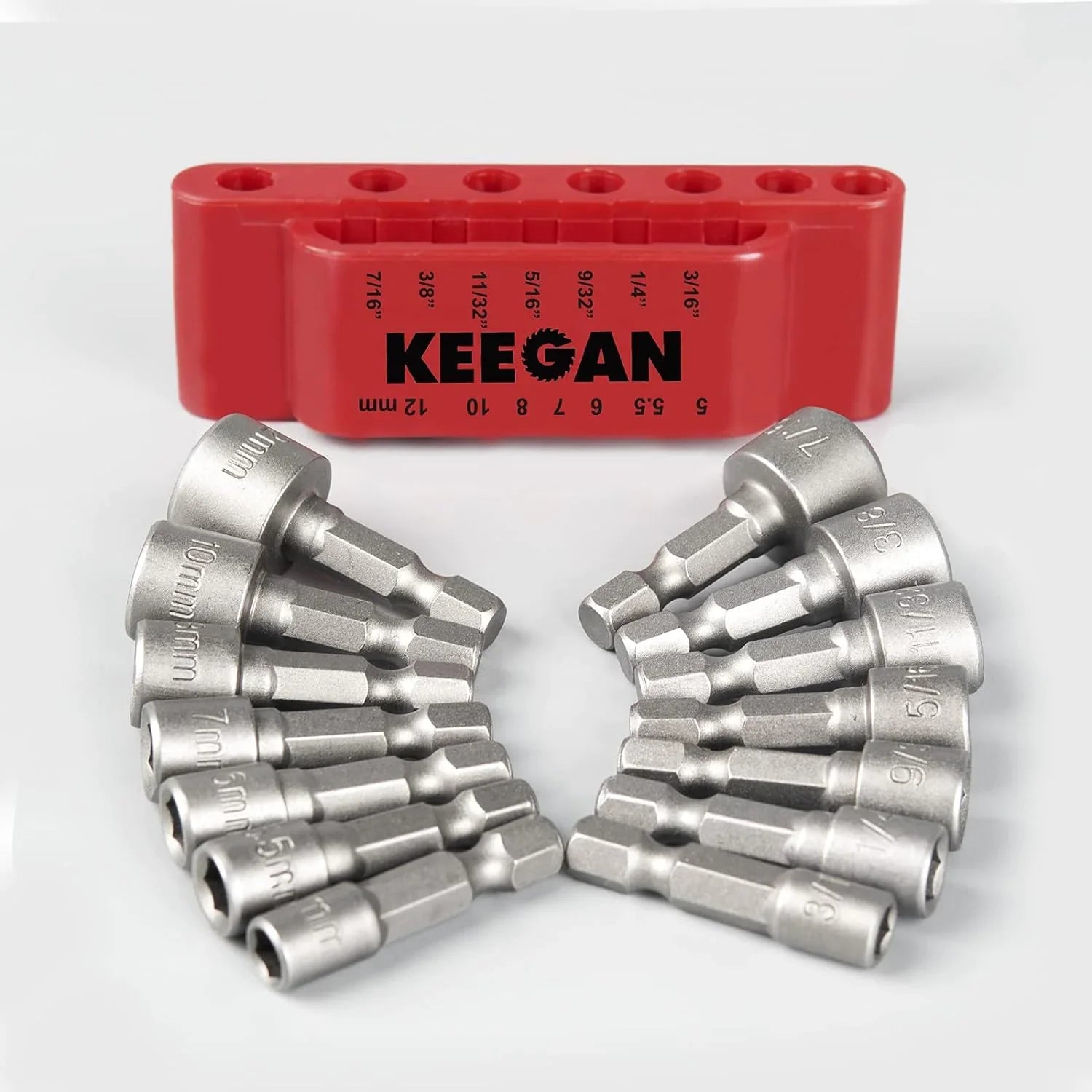 14 PCS Power Nut Driver Bit Set Quick Change MM & SAE Impact 1/4" Hex Shank USA Anti Spier
