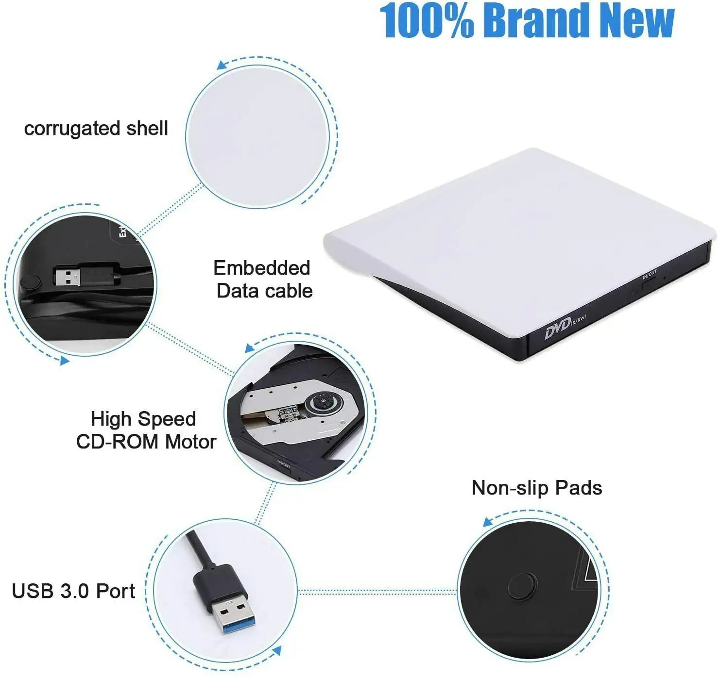 Slim External CD DVD Drive USB 3.0 Disc Player Burner Writer For Laptop PC Mac Anti Spier