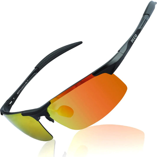 DUCO Mens Sports Polarized Sunglasses UV Protection Sunglasses for Men 8177s Black Frame Orange Lens Anti Spier